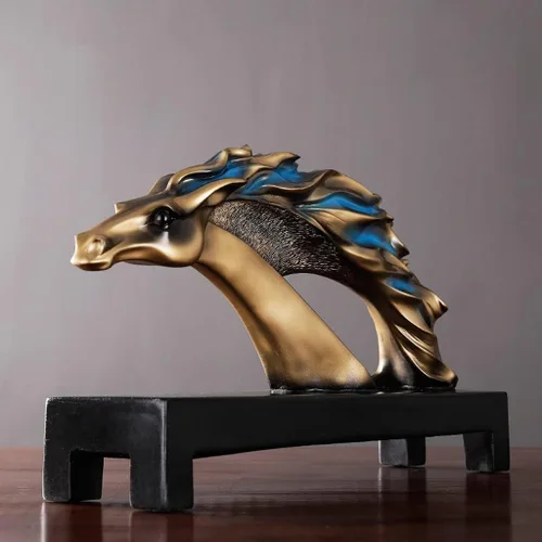 Vista 4 de Escultura de estatua china de feng shui hecha a mano Cabeza de caballo Cabeza de oveja Escultura de escritorio Decoración Sala de Estudio Sala