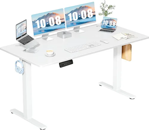 Vista 10 de DUMOS Escritorio eléctrico de pie de 40 pulgadas con altura ajustable, estación de trabajo para computadora para trabajar sentado o de pie, mesa