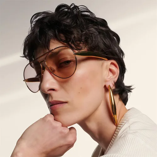 Vista 2 de Lentes de sol estilo aviador retro dorados para mujeres y hombres, 2025 de metal de gran tamaño de los años 70