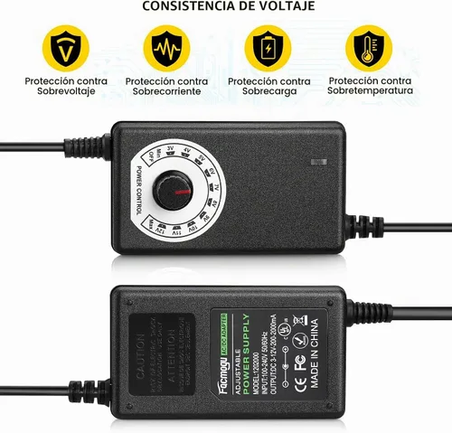 Vista 4 de Facmogu - Fuente de alimentación ajustable 3V-12V 2A, adaptador universal