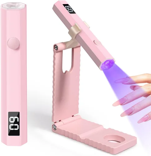 Vista 13 de krofaue Luz UV para uñas con soporte, lámpara UV recargable inalámbrica con pantalla digital, 2 temporizadores, curación flash manos libres