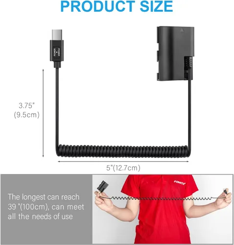 Vista 6 de FOMITO Batería ficticia USB-C Type-C PD/PS a LPE6 ACK-E6 para Canon EOS 5DS, 5DSR, 5D Mark II, 5D Mark III, 5D Mark IV, 60D, 60Da, 6D, 70D, 7D, 7D