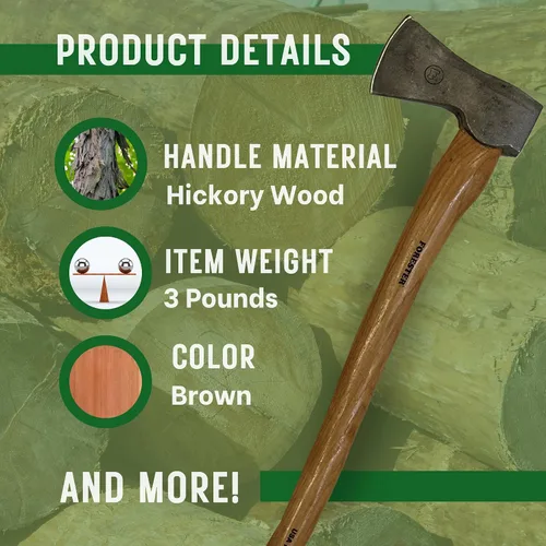 Vista 6 de FORESTER Woodman - Hacha de corte de madera de 24 pulgadas con vaina, hacha multiusos con mango de nogal para cortar y cortar madera, acero sueco