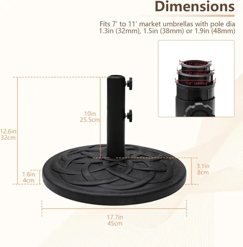 Vista 3 de C-Hopetree Base redonda resistente de 26 libras para sombrilla de mesa de mercado de patio al aire libre, color negro