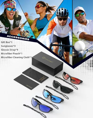 Vista 8 de KALIYADI 4 Pack Polarized Sunglasses-Men Sports Sun-glasses: Mens Sunglasses UV Protection for Fishing Driving Cycling
