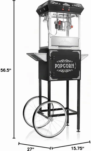 Vista 8 de Olde Midway - máquina de hacer palomitas estilo vintage, con carrito y hervidor de 6 onzas - Negro