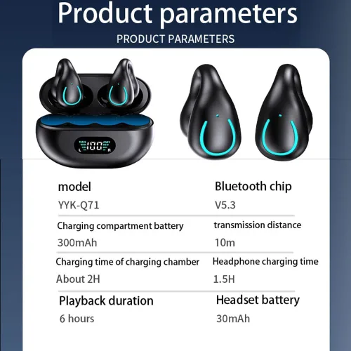 Vista 6 de Auriculares inalámbricos de oreja abierta Bluetooth con clip en mini auriculares estuche de carga para auriculares deportivos de conducción ósea