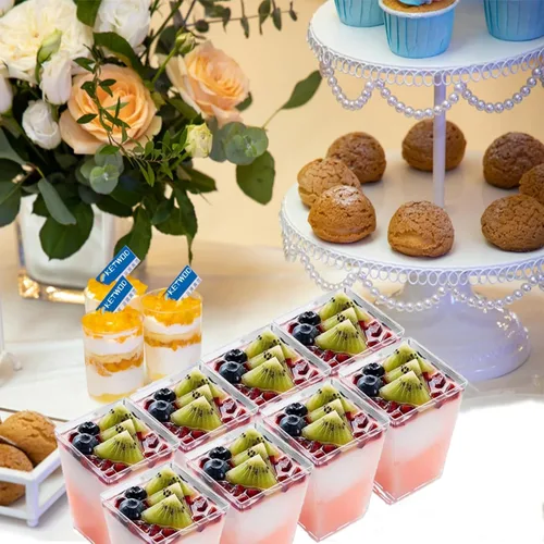 Vista 4 de Tazas de postre transparentes cuadradas de 5 onzas (50 tazas de postre + 50 cucharas)