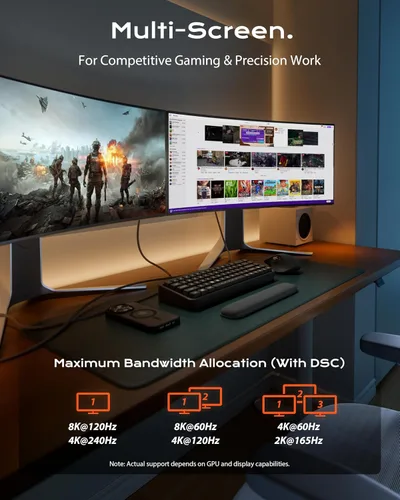 Vista 4 de Stouchi - Cable DisplayPort 2.1 de 13 pies con certificación VESA de 80 Gbps UHBR20 DP 16K 8K @240Hz 4K @360Hz FreeSync G-Sync DSC 1.2a Gris