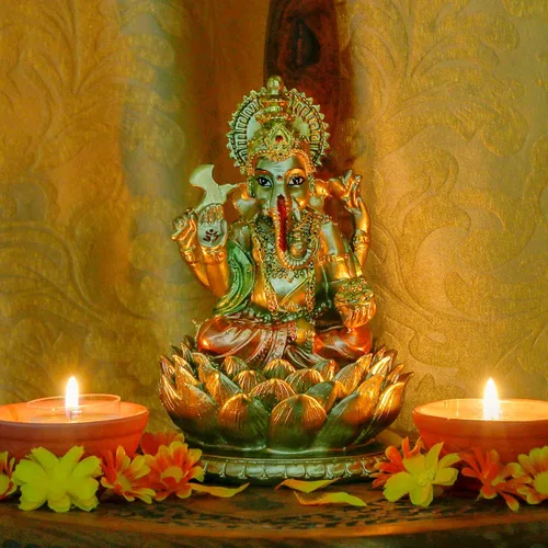 Vista 5 de Figura de ídolo hindú de resina de 6.3 pulgadas de alto, estatua de ídolo, elefante, Dios Ganpati, para el hogar, templo, mandir, altar, santuario