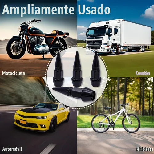 Vista 6 de 4 piezas de tapas de válvula de neumático con estilo púas, cubiertas de válvula de neumático universales de aleación de aluminio a prueba de polvo