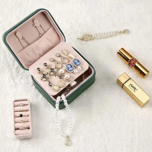 Vista 3 de Lolalet Joyero de viaje pequeño, mini organizador de almacenamiento de anillas, portátil, de piel sintética, para almacenamiento de joyas, aretes