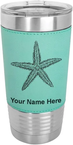 Vista 23 de LaserGram Vaso aislado al vacío de 20 onzas, estrella de mar, grabado personalizado incluido (piel sintética, gris)