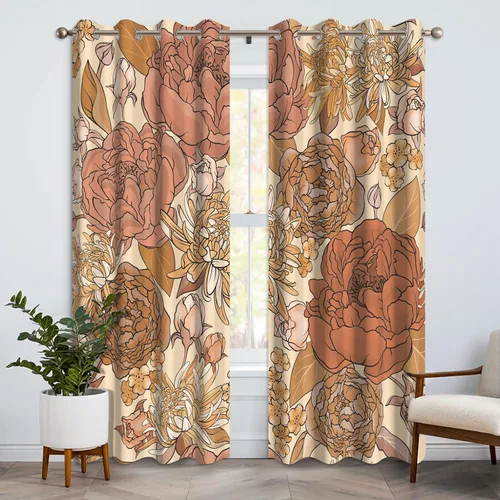 Vista 22 de Cortinas opacas bohemias para dormitorio, cortinas modernas de mediados de siglo color azul, cortinas térmicas con ojales para oscurecer