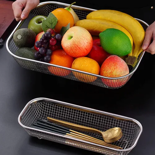 Vista 2 de BESTonZON Escurridor de mesa cuadrada Rectangular Alimentos para el hogar multifunción La bandeja de enjuague Servidor de acero Verduras Cuenca