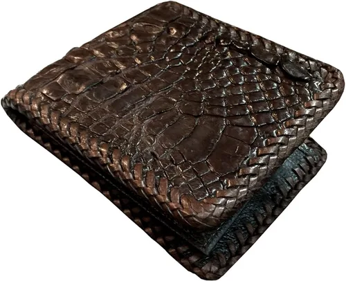 Vista 2 de D 'shark Lujo Piel De Cocodrilo Piel Bi-fold corto cartera (Marrón Oscuro)