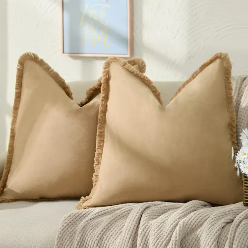 Vista 10 de ZWJD Juego de 2 fundas de almohada de 16 x 16 pulgadas, color beige, con flecos, de algodón, decorativas, cuadradas, para sofá, cama, sala de estar