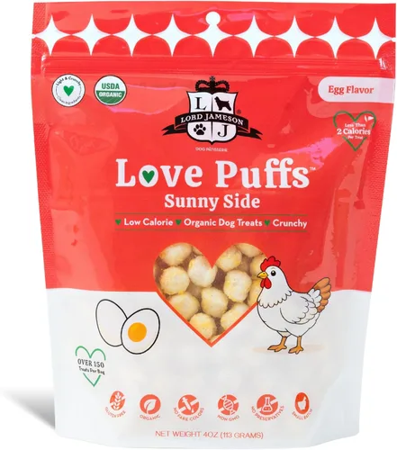 Vista 10 de Lord Jameson Cheddar Charm Colección Love Puffs ligeros y crujientes Golosinas orgánicas para perros, receta de queso, sin gluten, sin