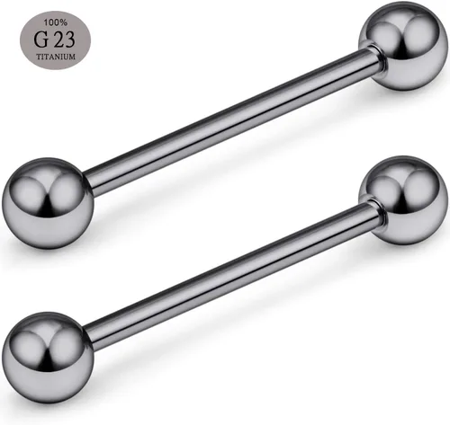 Vista 2 de SCERRING Piercing de titanio de grado 23 con rosca externa para pezón, retenedor de piercing 14G y 16G, se vende por par