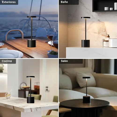 Vista 7 de Lámpara de mesa inalámbrica negra, lámparas con batería recargable de 4000mAh, lámparas LED inalámbricas para exteriores con atenuación continua