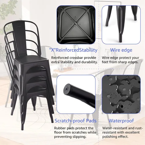 Vista 7 de Juego de 4 sillas de metal para patio, sillas para exteriores, sillas de metal para cocina, cocina, altura de restaurante, barra lateral apilable