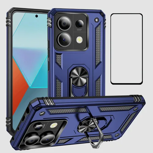 Vista 10 de Funda para Xiaomi POCO X3 NFC /X3 Pro con protector de pantalla, armadura de protección militar híbrida resistente a prueba de golpes, funda Negro