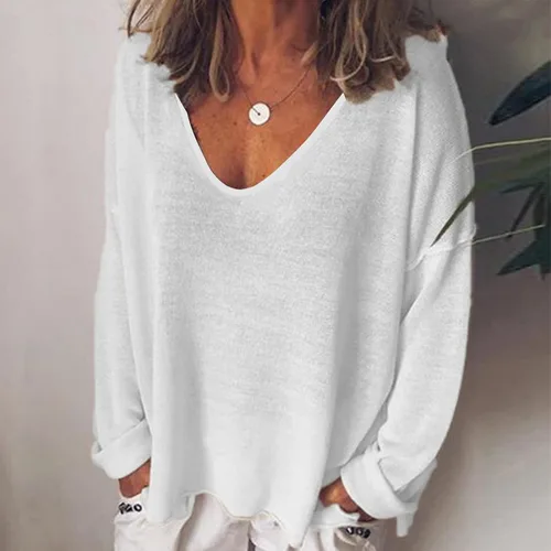 Vista 2 de Casual Blouses Tops for Women Solid Long Sleeves Pullover Fashion V Neck Fall Tops
