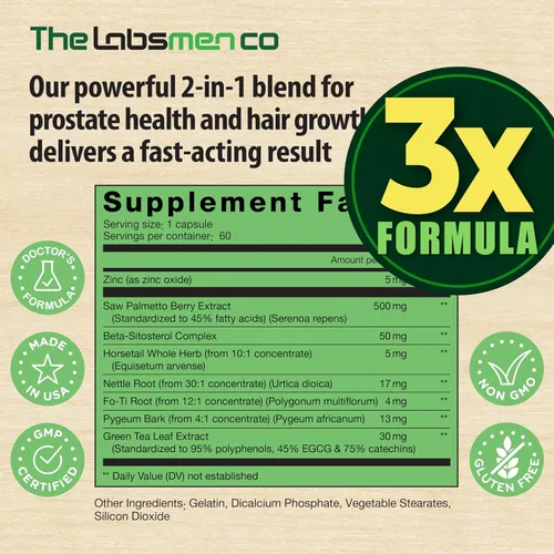Vista 5 de 3X Formula - Suplementos naturales para la salud de la próstata para hombres, Saw Palmetto para reducir los viajes nocturnos al baño +