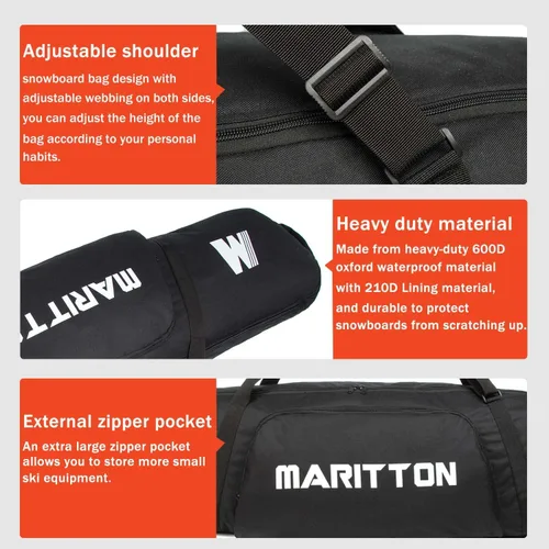 Vista 9 de Combo de bolsas acolchadas para botas de snowboard y tabla, Almacén y transporte de snowboard de hasta 165 cm y botas hasta la talla 13, Bolsas