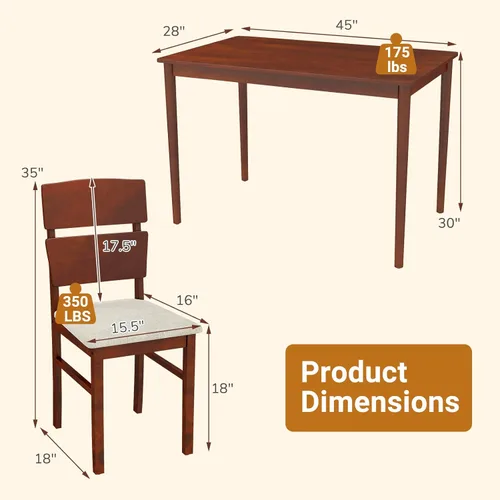 Vista 8 de Giantex Juego de mesa de comedor de 5 piezas para 4, mesa de comedor rectangular de granja con 4 sillas tapizadas, respaldo alto curvo, patas
