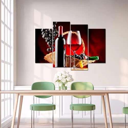 Vista 4 de iKNOW FOTO 4 piezas de decoración de pared de cocina, vino negro y rojo, uvas, lienzo, ilustración, botella de vino, pintura, impresión de arte