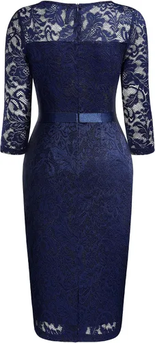 Vista 7 de Miusol Vestido de noche retro con cuello en V profundo y volantes y encaje floral para mujer