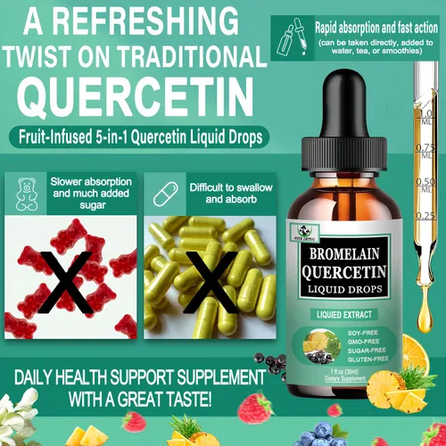 Vista 3 de Gotas líquidas de quercetina, quercetina con bromelina, suplementos líquidos de vitamina C de hoja de ortiga de saúco, gotas líquidas de quercetina
