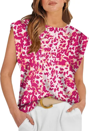 Vista 10 de WIHOLL Camisetas de mangas casquillo para mujer, camisetas básicas de verano, camisetas informales sin mangas, ajuste holgado, a la moda D - Raya