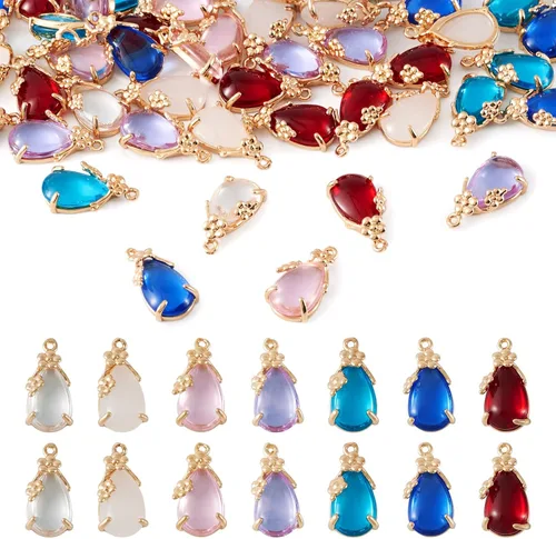 Vista 24 de Cheriswelry 48 colgantes de diamantes de imitación de resina en forma de lágrima con ajustes de latón dorado con diamantes de imitación facetados