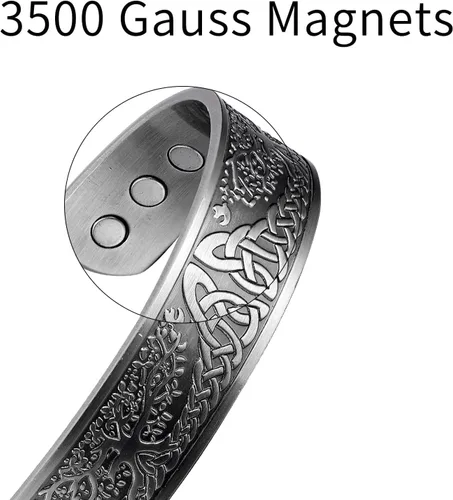 Vista 2 de MagEnergy Pulsera de cobre para hombre, árbol de la vida, 99.99 % de cobre puro con 3500 imanes Gauss, brazalete ajustable, joyería vikinga, regalos