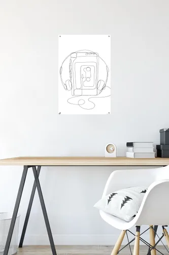 Vista 6 de Trends International LÍNEA Y CEPILLO - Póster de pared de reproductor de cassette de línea continua con pasadores