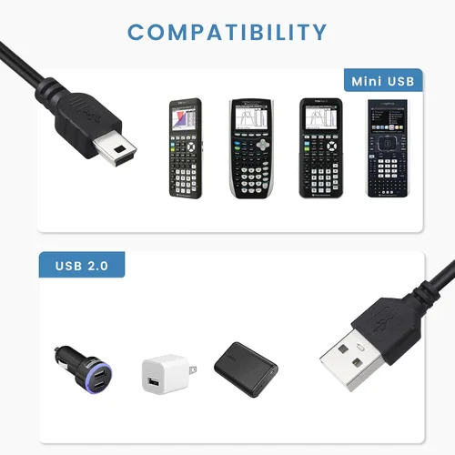Vista 2 de Cargador Smays para calculadora gráfica TI-84 Plus CE, TI-Nspire CX/CX CAS Cargador USB con cable de carga de 3 pies