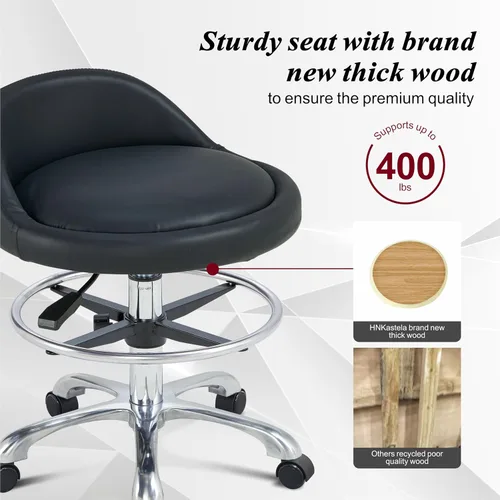 Vista 7 de Taburete Rolling Shop con soporte de espalda, taburete ajustable en altura con ruedas, resistente para salón, spa, tatuaje, esteticista y cocina