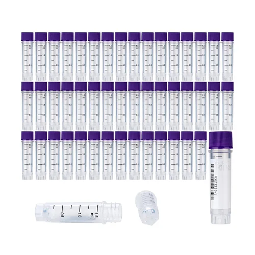 Vista 20 de Cryoviales de 0.0 fl oz, 25Pcs Cryotubes con código de barras lateral, frascos de esterilización con rosca externa, tubos de muestra con tapas Azul