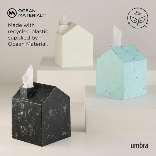 Vista 5 de Umbra Casa - Funda para caja de pañuelos en forma de casa moderna para cajas de pañuelos cuadradas estándar de boutique, plástico oceánico