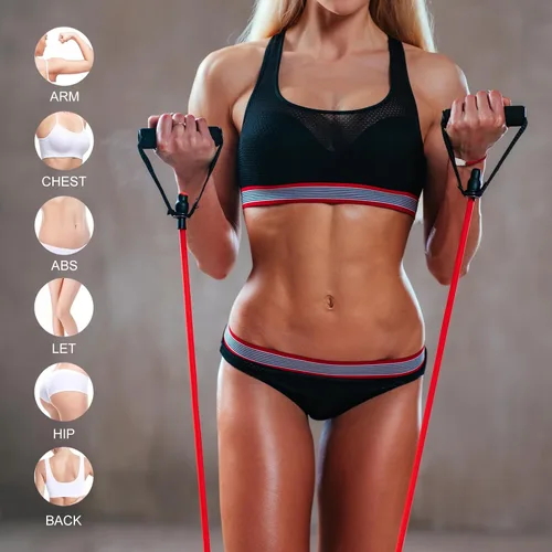 Vista 3 de 15 bandas de resistencia con asas para entrenamientos en casa, juego de bandas de ejercicio para terapia física, entrenamiento de fuerza y fitness