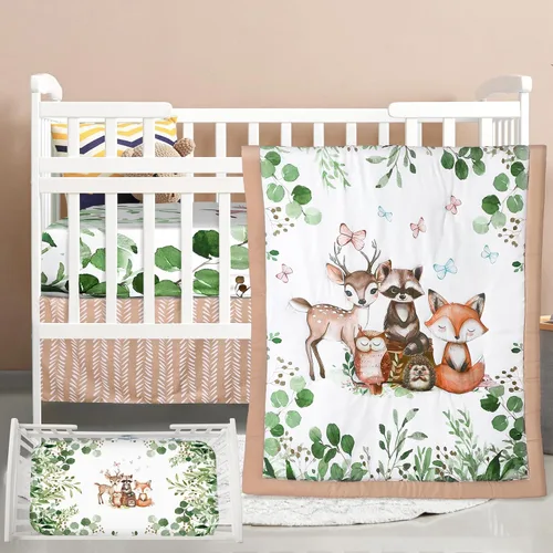 Vista 12 de Hahafelt - Juego de ropa de cama para cuna de bebé, 3 piezas Verde