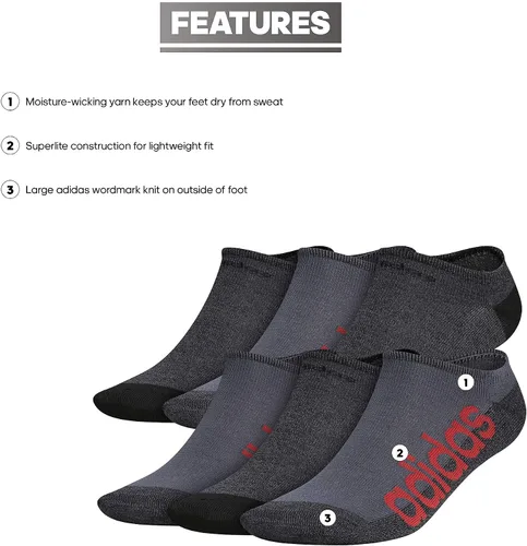 Vista 2 de adidas mens Superlite Linear No Show Socks 6-pair