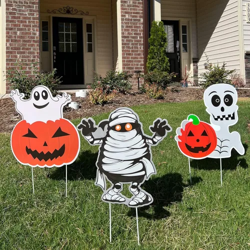 Vista 8 de Letreros iluminados para patio, accesorios de Halloween, estacas de patio, calabaza, fantasma, letrero de patio con estacas para decoraciones