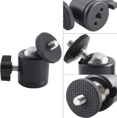 Vista 8 de EXMAX Cuerpo de aleación de aluminio de 360 grados giratorio Mini trípode cabeza de bola con rosca de 1/4 pulgadas montaje base para encendedor