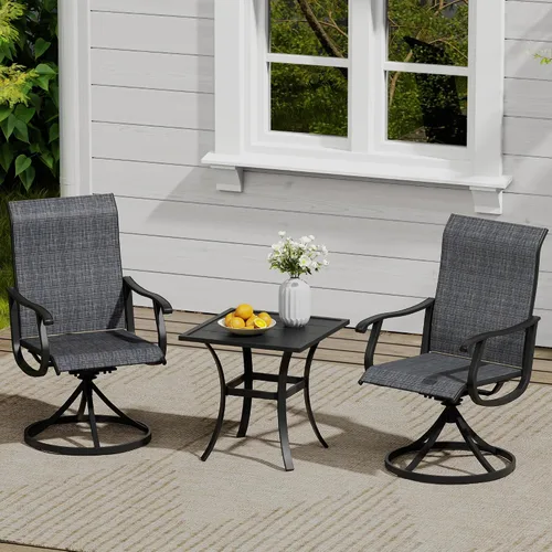 Vista 70 de VICLLAX Muebles pequeños de exterior de 3 piezas, 2 sillas giratorias de patio y mesa redonda pequeña para 2, sillas de carbón oscuro y negro