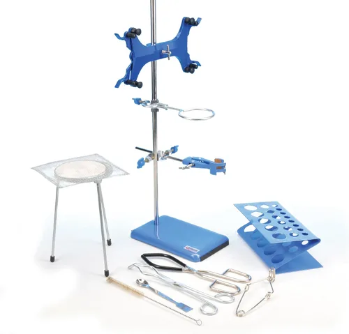 Vista 7 de EISCO Kit de inicio de laboratorio de 13 piezas, incluye juego completo de soporte de anillo con abrazaderas, soporte para quemador de trípode
