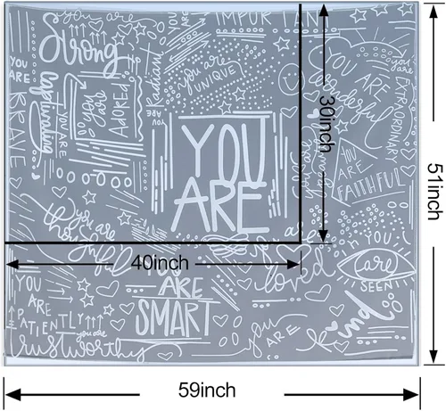 Vista 7 de KJHL Quote You Are - Tapiz de pared en blanco y negro inspiracional para aula, tapices infantiles para colgar en la pared, afirmaciones