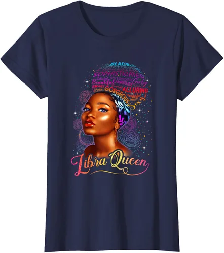 Vista 3 de Libra Black Queens Girl Magic BIrthday BLM - Camiseta linda para mujer afro, Negro, S